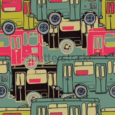Poster  Textile modèle sans couture d'autobus colorés