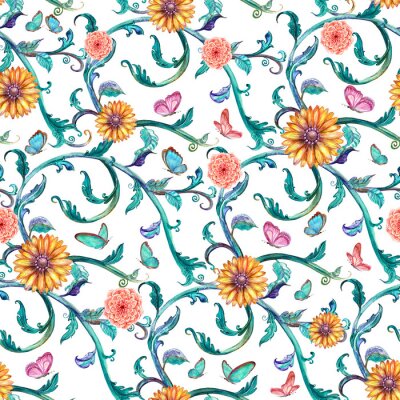 Texture sans couture de mode avec le motif floral de fantaisie. Aquarelle p