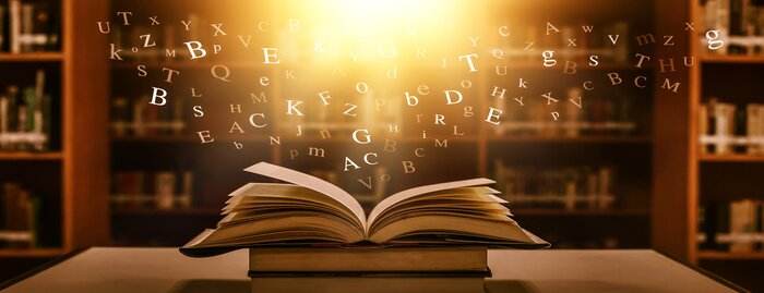 Poster  	 The concept of education by planting a tree of knowledge in the opening of an old book in the library and the magical magic of light that flies to the destination of success. Beautiful background