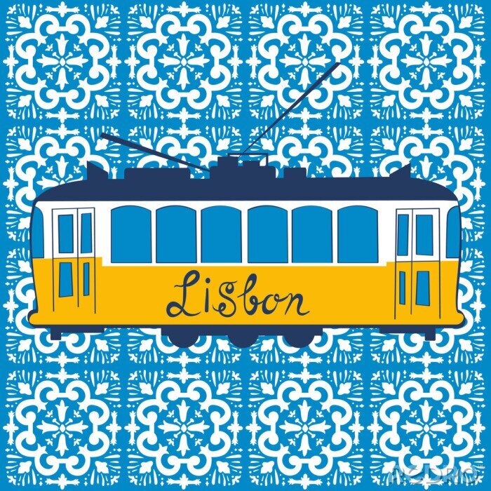 Poster  Thème du tramway jaune de Lisbonne traditionnel