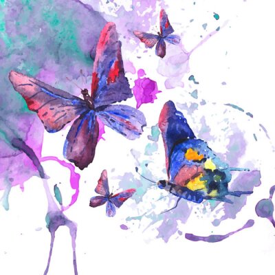 Poster  Thème nature papillons aquarelle