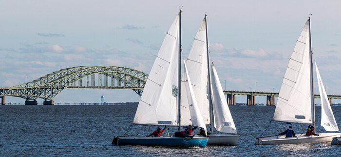 Poster  Three two person sailboats with The Great South Bay Bridge in December