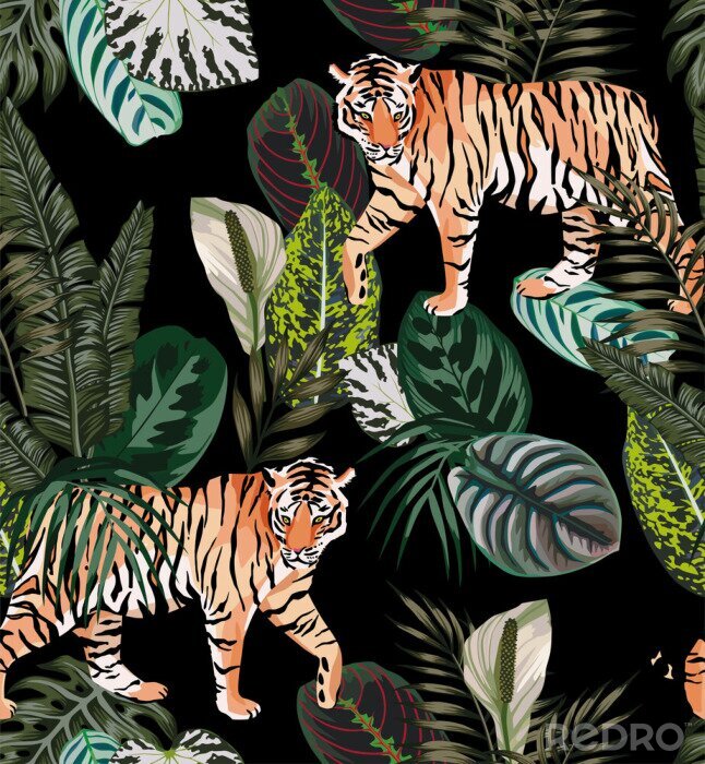 Poster  tiger dark jungle pattern