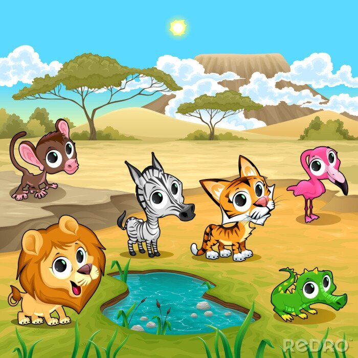 Poster  Tigre et animaux féeriques