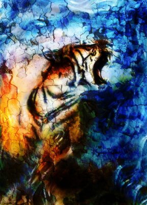 Poster  Tigre majestueux sur fond sombre