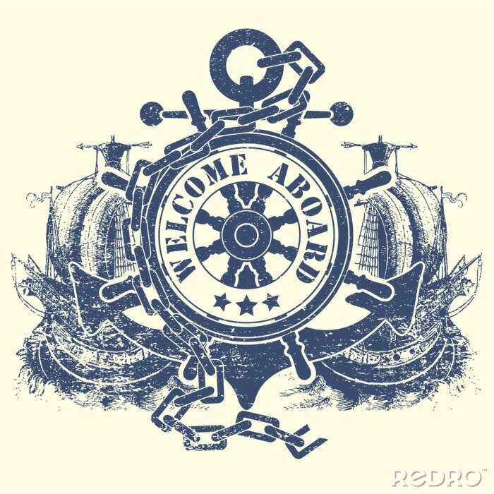 Poster  Timbre avec un volant de direction d'un point d'ancrage d'une chaîne