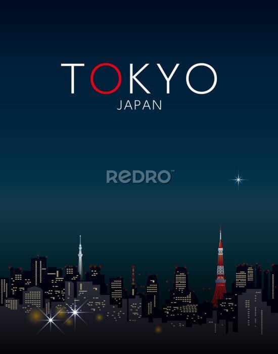 Poster  Tokyo la nuit dans l'illustration