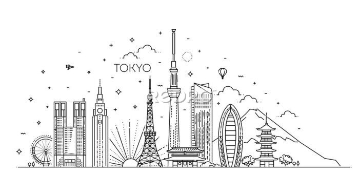 Poster  Tokyo vacation icons set. Vector icons