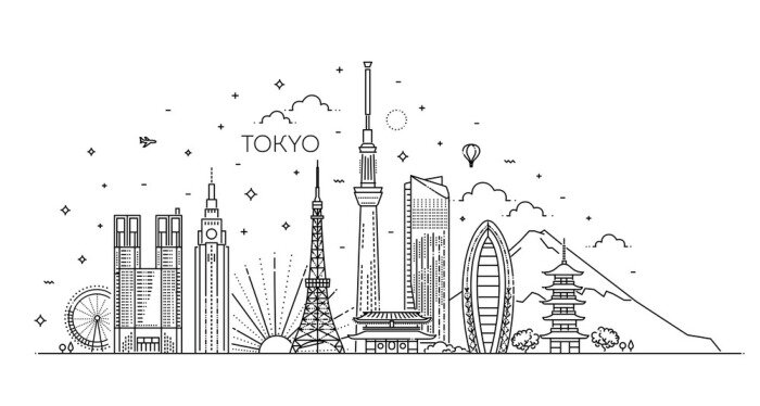 Poster  Tokyo vacation icons set. Vector icons