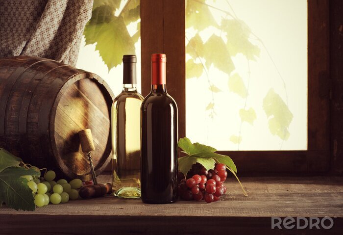 Poster  Tonneau de vin et raisin