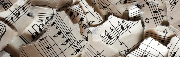 Poster  Torn musical notes, pieces of paper