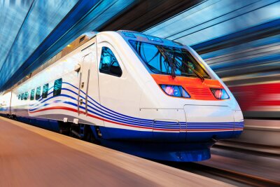 Poster  Train à grande vitesse moderne avec motion blur