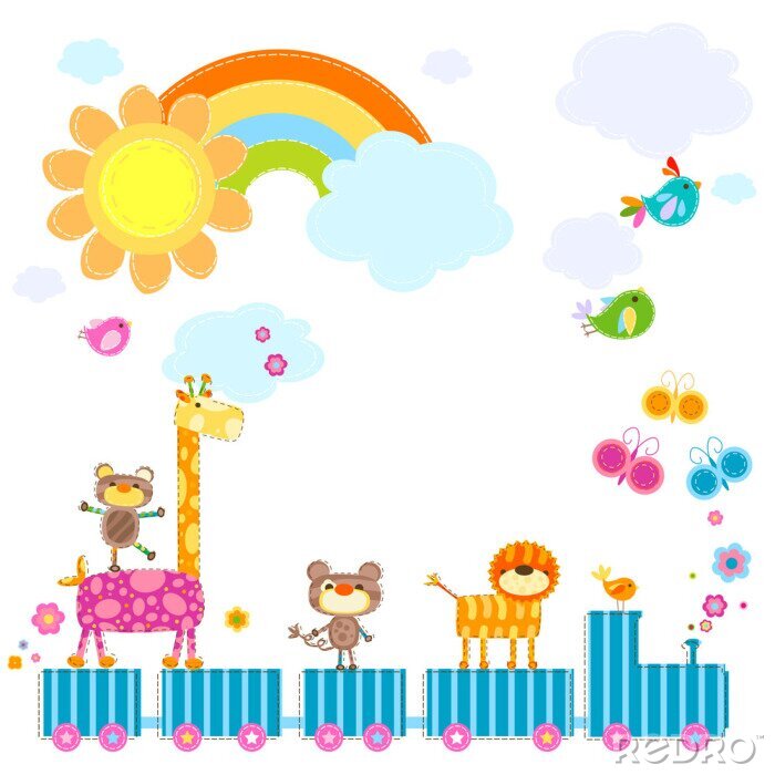 Poster  Train avec des animaux d'un zoo