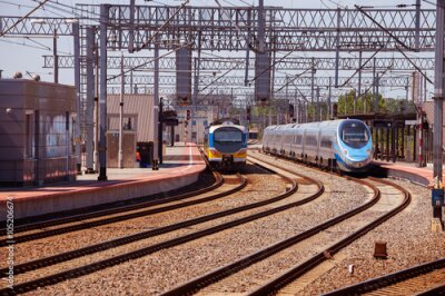 Poster  Train sur la plate-forme de la gare de Gdynia, en Pologne.