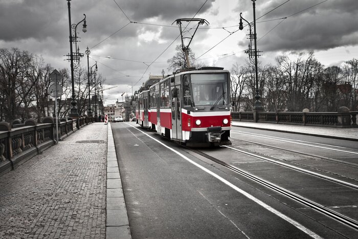 Poster  tram dans la ville de Prague