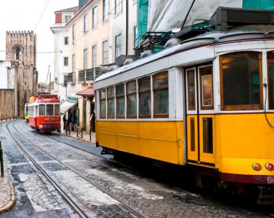 Poster  Tramways de Lisbonne Portugal sur la rue