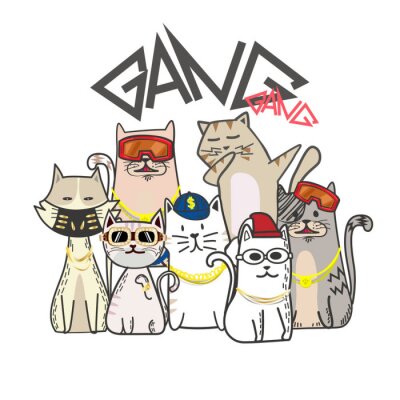 Poster  Tranche de chat mignon avec dessin dessiné à la main. Style hip hop
