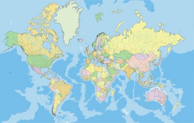 Très détaillée carte politique mondiale. Vector illustration.
