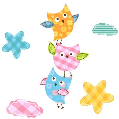Sticker  Trois hiboux debout les uns sur les autres