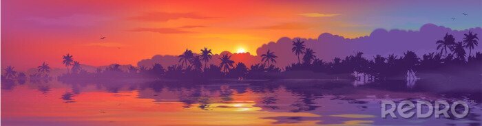 Poster  Tropiques et coucher de soleil