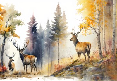 Troupeau de cerfs dans la forêt d'automne