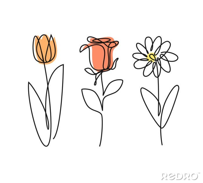 Poster  Tulipe, rose et marguerite dans une édition minimaliste