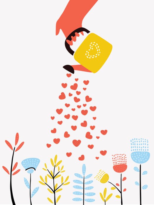 Poster  Tulipes abstraites arrosées de coeurs