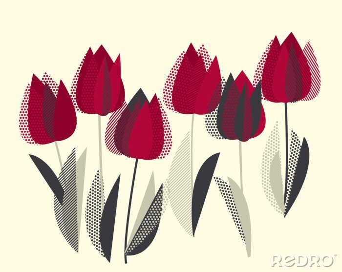 Poster  Tulipes rouges aux feuilles noires