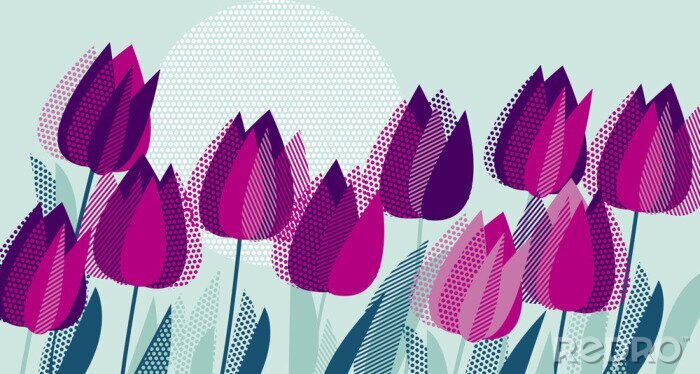 Poster  Tulipes violettes mises en évidence sur fond vert