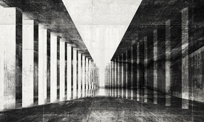 Poster  Tunnel abstrait en noir et blanc