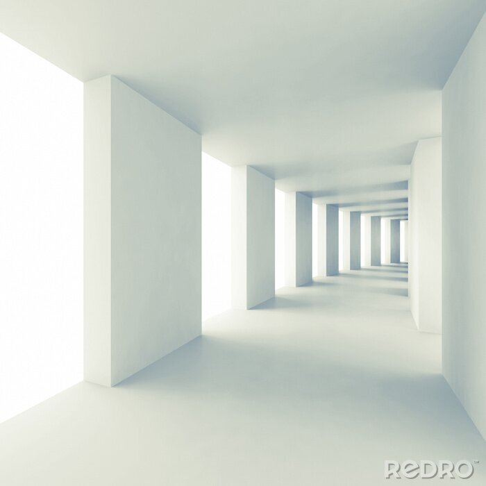 Poster  Tunnel blanc avec colonnes 3D
