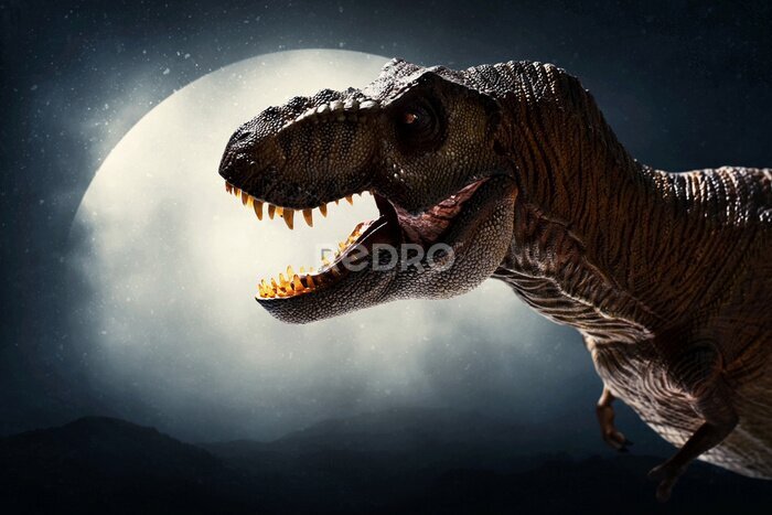 Poster  Tyrannosaure avec la lune en arrière-plan