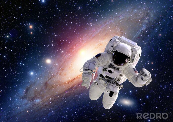 Poster  Un astronaute dans l'espace avec une galaxie en arrière-plan
