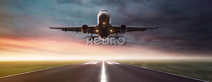 Poster  Un avion atterrit sur la piste