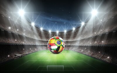 Un ballon coloré dans un stade éclairé