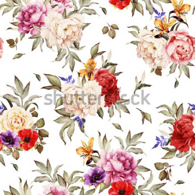 Poster  Un bouquet de fleurs formant un motif répétitif