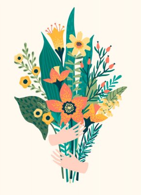 Poster  Un bouquet de fleurs sauvages dans des mains féminines