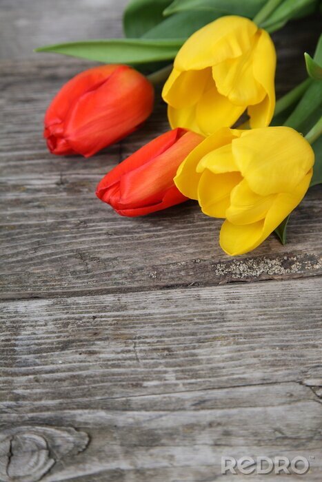 Poster  Un bouquet de fleurs sur une planche