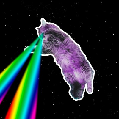 Poster  Un chat avec des lasers arc-en-ciel