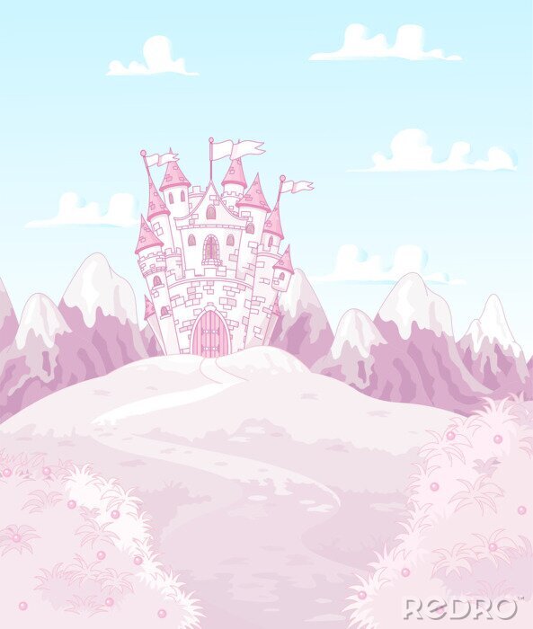 Poster  Un château rose dans des montagnes roses