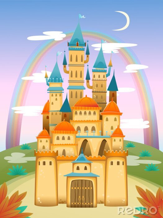 Poster  Un château royal avec un arc-en-ciel en arrière-plan