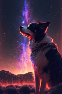 Poster  Un chien sur fond de ciel nocturne