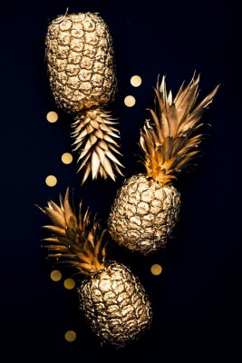 Poster  Un design magnifique avec des ananas dorés