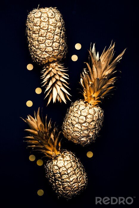 Poster  Un design magnifique avec des ananas dorés