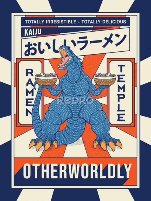 Poster  Un dinosaure bleu amateur de ramen