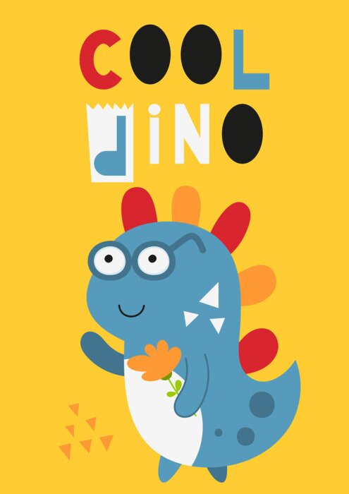 Poster  Un dinosaure joyeux avec des lunettes et une fleur