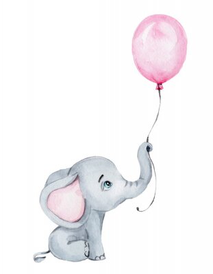 Poster  Un éléphant avec un ballon dans sa trompe