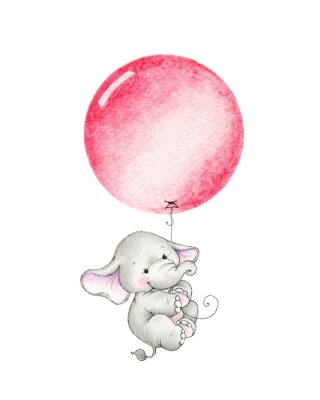 Poster  Un éléphant volant avec un ballon