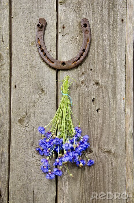 Poster  Un fer à cheval porte-bonheur et un bouquet