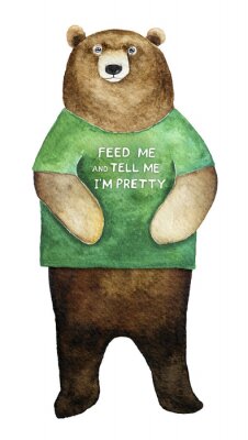 Poster  Un gros ours brun dans un T-shirt vert